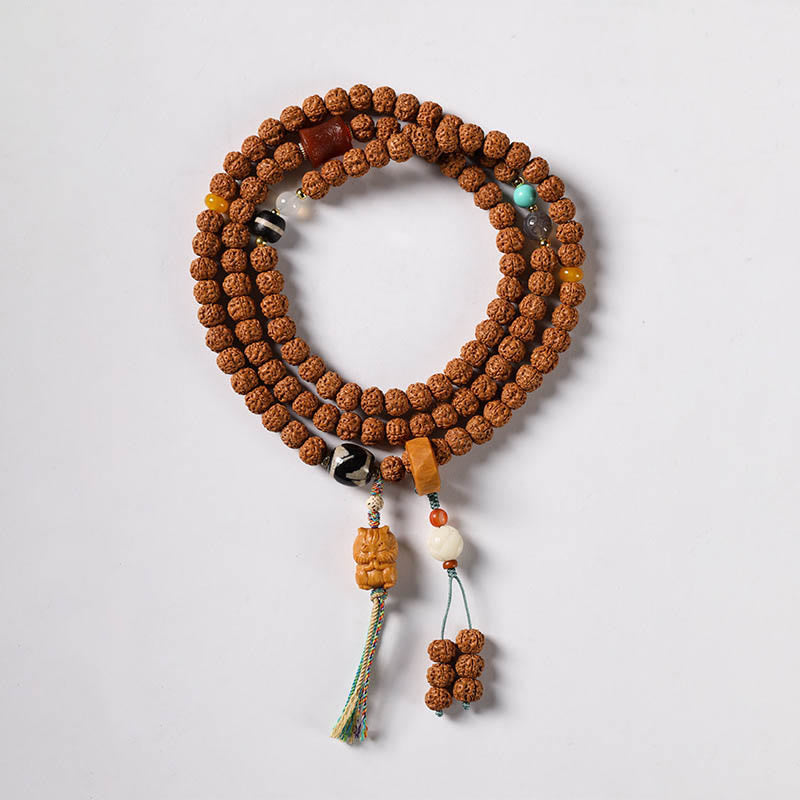 Buddha Stones Bodhi Seed Three-eyed Dzi Bead Buddha Hand Charm Wealth Bracelet - Touch Bling