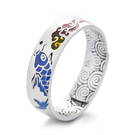Buddha Stones 925 Sterling Silber Glücksbringer Koi Fisch Glücksbringer Wolken Reichtum Ring