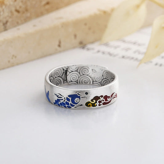 Buddha Stones 925 Sterling Silber Glücksbringer Koi Fisch Glücksbringer Wolken Reichtum Ring