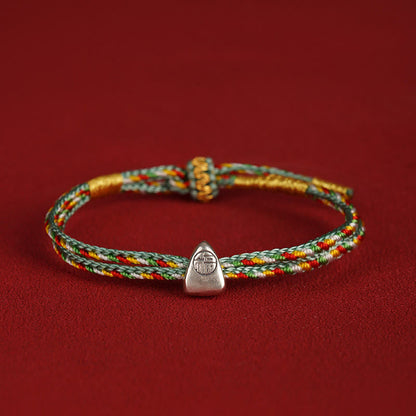 Buddha Stones 925 Sterling Silver Fu Character Luck Multicolored Rope Bracelet