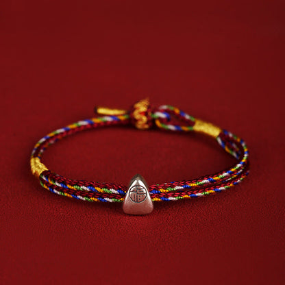 Buddha Stones 925 Sterling Silver Fu Character Luck Multicolored Rope Bracelet