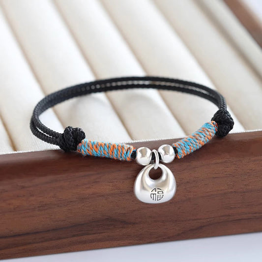 Buddha Stones Handgefertigtes 925 Sterling Silber Fu Charakter Sicher und Glück Geflochtenes Armband