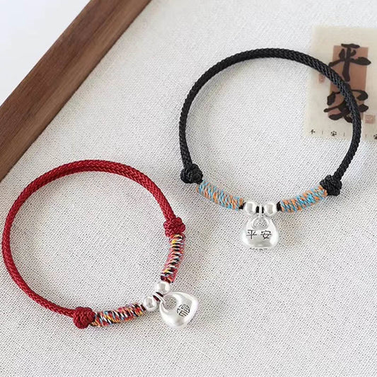 Buddha Stones Handgefertigtes 925 Sterling Silber Fu Charakter Sicher und Glück Geflochtenes Armband