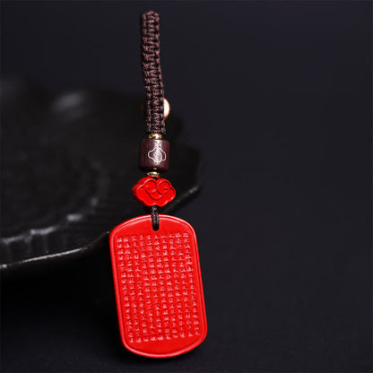 Llavero con la bendición del Sutra del Corazón de cinabrio natural de piedras de Buda 