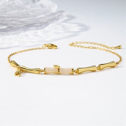 Buddha Stones Golden Bamboo Pattern Wealth Copper Anklet