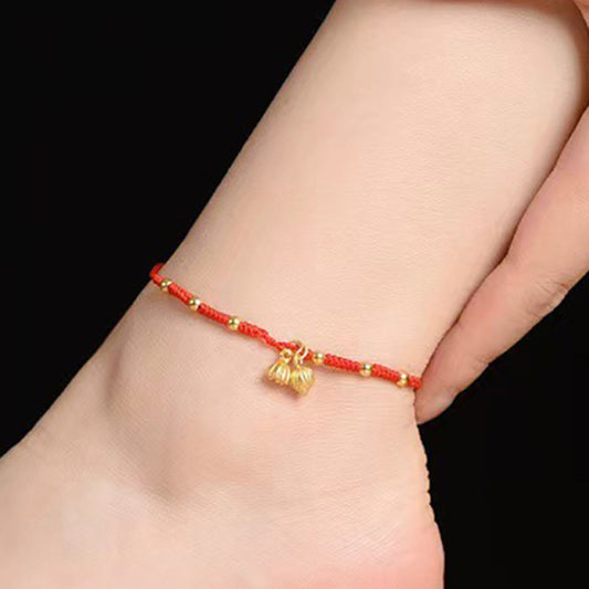 Tobillera de cuerda con amuleto de vaina de loto y piedras de Buda 