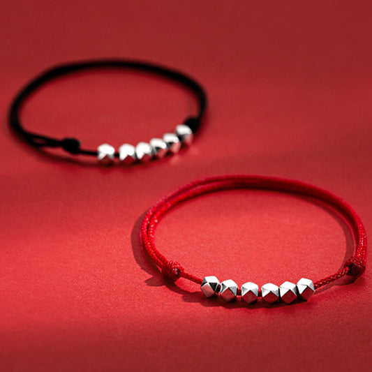 Tobillera de cuerda trenzada con cuentas de Buda en plata de ley 925 para proteger la suerte