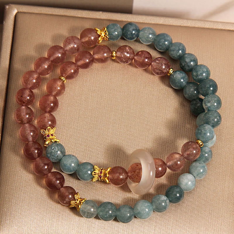 Buddha Stones Jade Strawberry Quartz Abundance Luck Bracelet