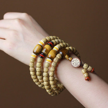 Pulsera de la paz con 108 cuentas de mala de Buda, semilla de Bodhi, ojo de tigre y carácter Fu