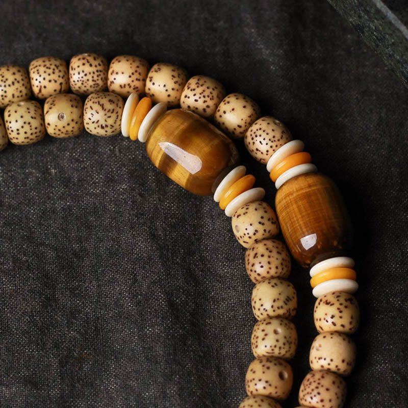 Pulsera de la paz con 108 cuentas de mala de Buda, semilla de Bodhi, ojo de tigre y carácter Fu
