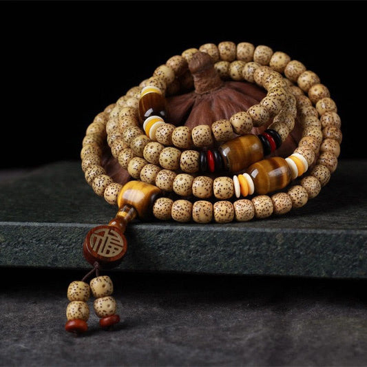 Pulsera de la paz con 108 cuentas de mala de Buda, semilla de Bodhi, ojo de tigre y carácter Fu