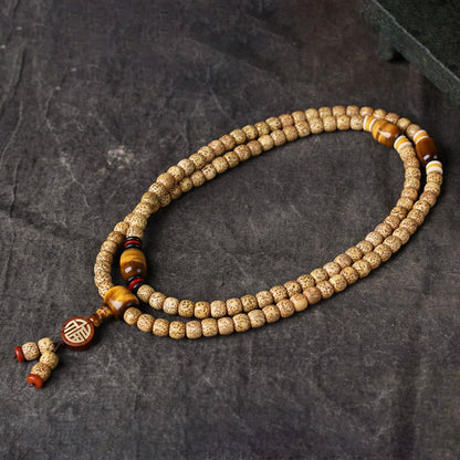 Pulsera de la paz con 108 cuentas de mala de Buda, semilla de Bodhi, ojo de tigre y carácter Fu