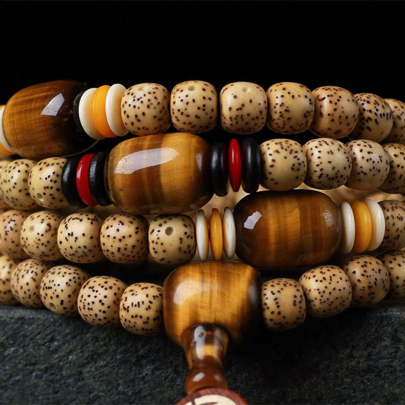 Pulsera de la paz con 108 cuentas de mala de Buda, semilla de Bodhi, ojo de tigre y carácter Fu