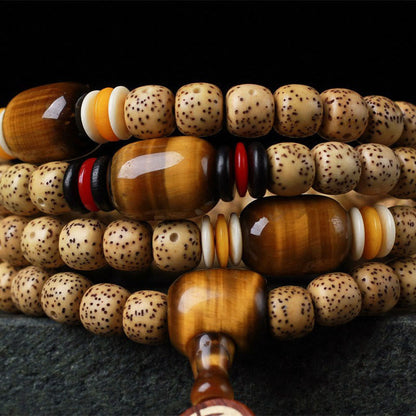Pulsera de la paz con 108 cuentas de mala de Buda, semilla de Bodhi, ojo de tigre y carácter Fu
