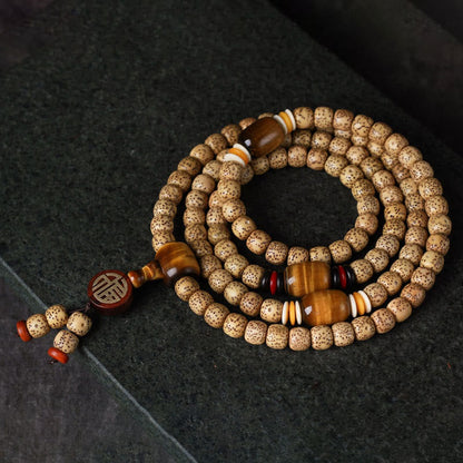Pulsera de la paz con 108 cuentas de mala de Buda, semilla de Bodhi, ojo de tigre y carácter Fu