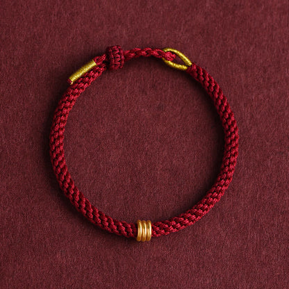 Buddha Stones 999 Gold Triple Ring Design Handmade Connection Braided Rope Bracelet
