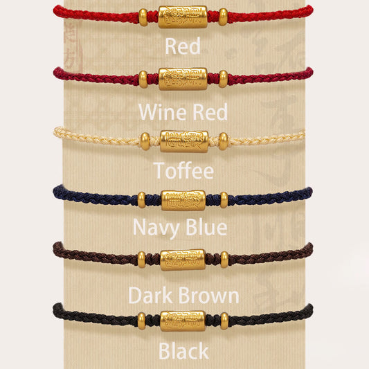 Buddha Stones 999 Gold Good Luck Amulet Carved Design Handmade Strength Braided Rope Bracelet