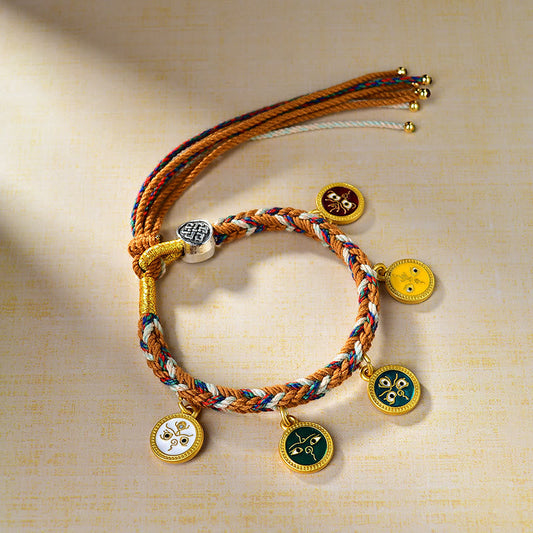 Pulsera tibetana multicolor de cuerda hecha a mano con piedras de Buda, símbolo de la suerte y la riqueza. 