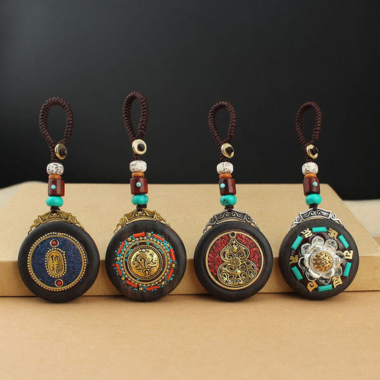 Piedras de Buda tibetano Shankha Concha Om Mani Padme Hum Lotus Fu personaje calabaza paz llavero