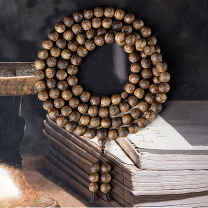 Buddha Stones 108 Mala Beads Hainan White Qinan Agarwood Calm Strength Bracelet