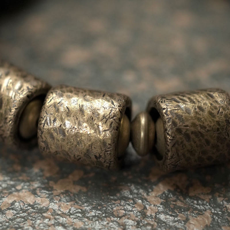 Pulsera de cuentas de cobre y madera de ébano con piedras de Buda de la paz vintage 
