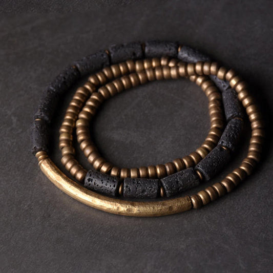 Pulsera multicapa con cuentas de cobre y roca volcánica vintage de Buddha Stones