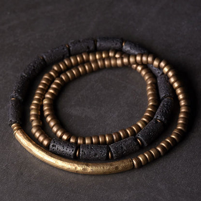 Pulsera multicapa con cuentas de cobre y roca volcánica vintage de Buddha Stones