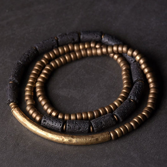 Pulsera multicapa con cuentas de cobre y roca volcánica vintage de Buddha Stones