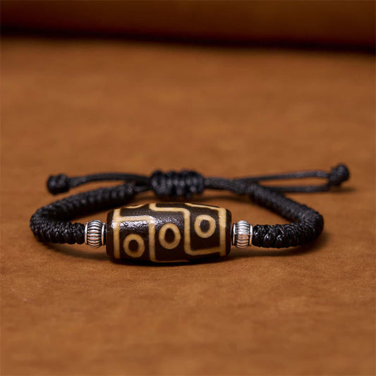 Buddha Stones Tibetische Neun-Augen-Dzi-Perle Dreiäugige Dzi-Perle Reichtumsschutz-Seilarmband