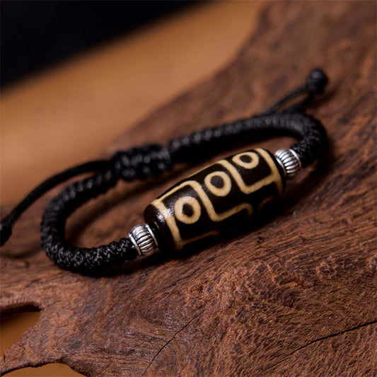 Buddha Stones Tibetische Neun-Augen-Dzi-Perle Dreiäugige Dzi-Perle Reichtumsschutz-Seilarmband