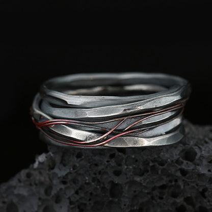 Buddha Stones 999 Sterling Silver Copper Braid Protection Ring