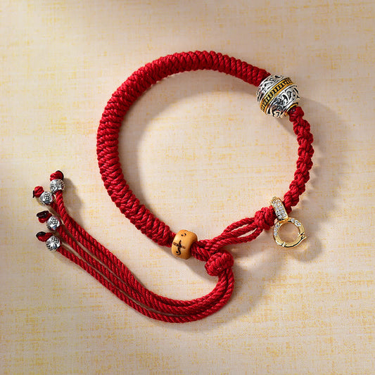 Pulsera tibetana de la suerte con piedras de Buda, Tara Zakiram, plata verde, diosa de la riqueza, hilo trenzado rojo