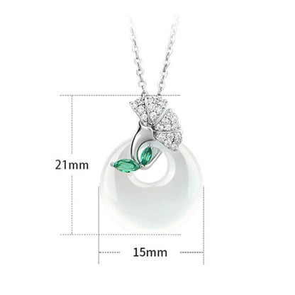 Buddha Stones Natural Chalcedony Ginkgo Leaf Peace Buckle Harmony Necklace Pendant