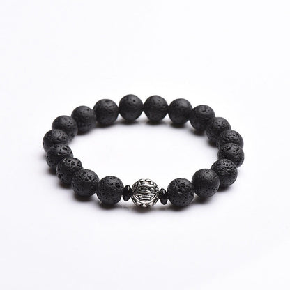 Buddha Stones Lava Rock Beads White Copper PiXiu Wealth Bracelet