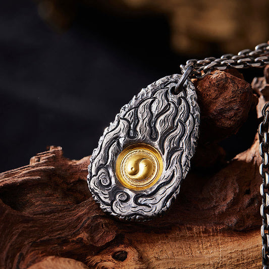 Buddha Stones 999 Sterling Silver 999 Gold Tai Chi Yin Yang Necklace Pendant