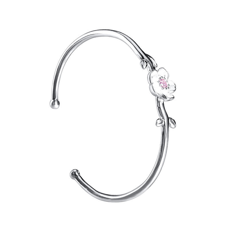 Pulsera de la suerte con piedras de Buda en plata de ley 925 y flor de cerezo