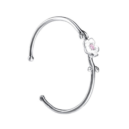 Pulsera de la suerte con piedras de Buda en plata de ley 925 y flor de cerezo