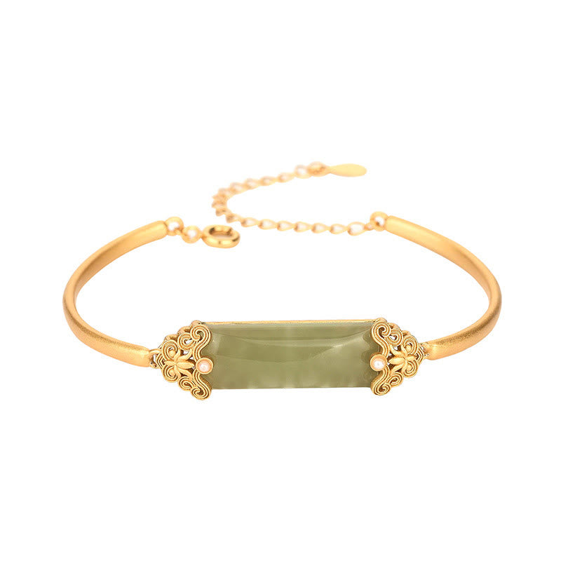 Pulsera de la suerte con jade hetiano y piedras de Buda bañada en oro de 24 quilates