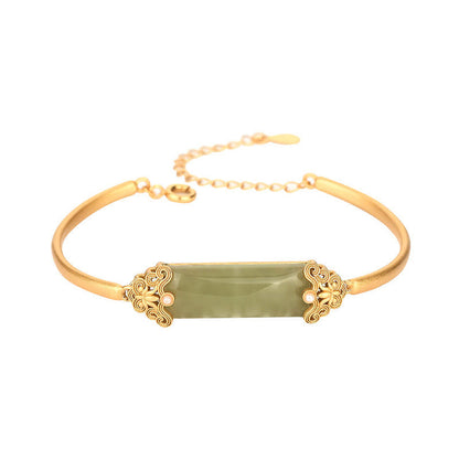 Pulsera de la suerte con jade hetiano y piedras de Buda bañada en oro de 24 quilates