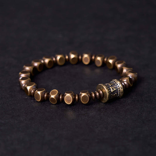 Buddha-Steine, tibetische Om Mani Padme Hum, geschnitztes Kupfer-Messing-Amulett, Fokus-Armband