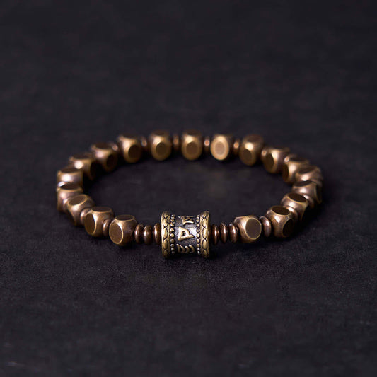 Buddha-Steine, tibetische Om Mani Padme Hum, geschnitztes Kupfer-Messing-Amulett, Fokus-Armband