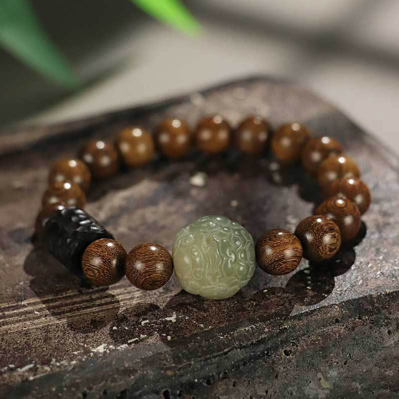 Buddha Stones Sandalwood Bodhi Seed PiXiu Ebony Wood Bead Healing Bracelet - Touch Bling