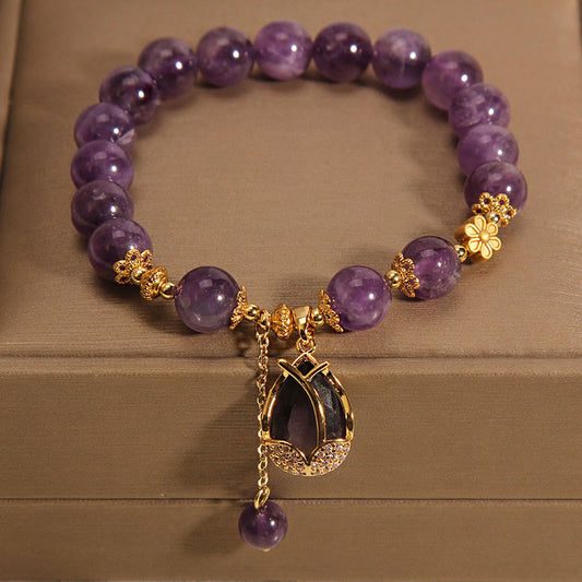 Buddha Stones Amethyst Lilie Charm Balance Heilung Armband