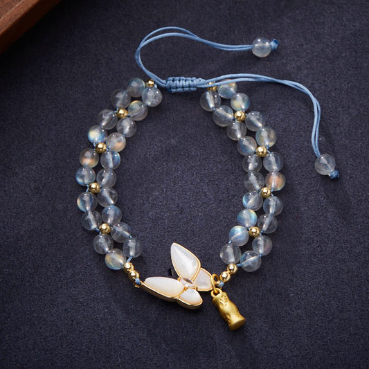 Buddha Stones Natürlicher Mondstein Schmetterling Bambus Heilschnur Armband