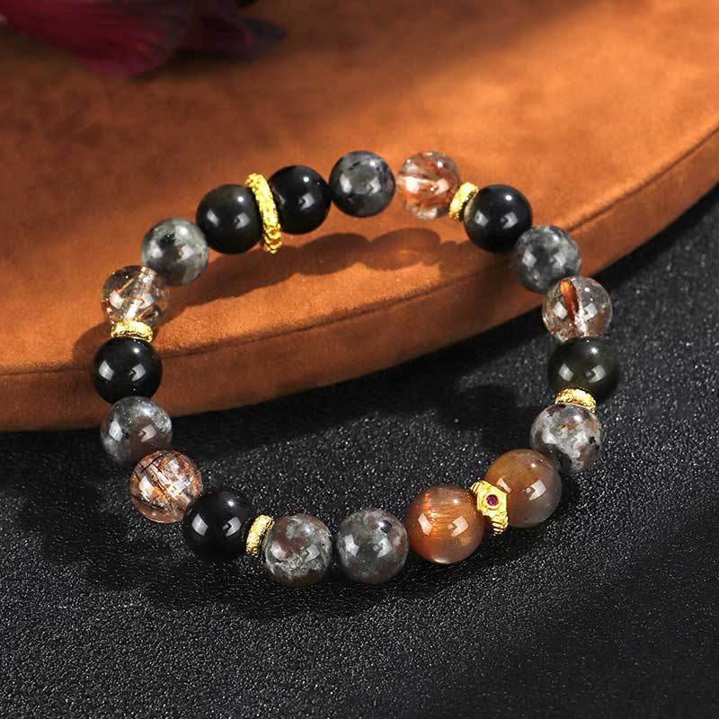 Pulsera positiva de piedra de lava con piedras de Buda y piedra solar