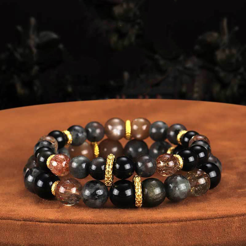 Pulsera positiva de piedra de lava con piedras de Buda y piedra solar