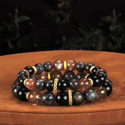 Pulsera positiva de piedra de lava con piedras de Buda y piedra solar