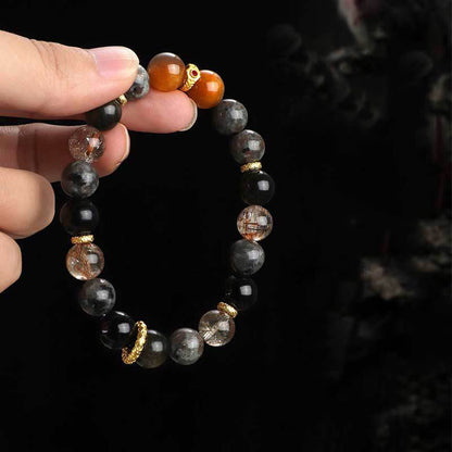 Pulsera positiva de piedra de lava con piedras de Buda y piedra solar