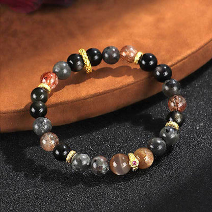 Pulsera positiva de piedra de lava con piedras de Buda y piedra solar