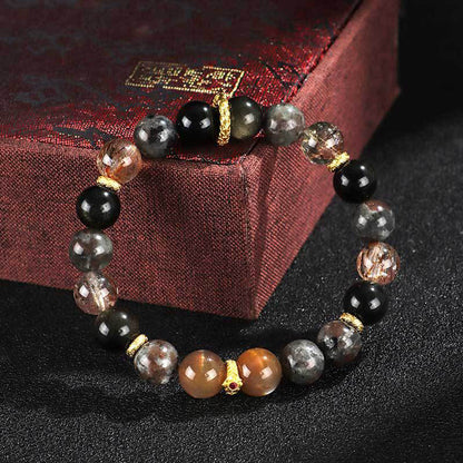 Pulsera positiva de piedra de lava con piedras de Buda y piedra solar